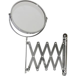 MSV Make-up spiegel - 2-zijdig - uitschuifbaar vanuit de wand - chrome - zilver - dia 17 cm  - Make-up spiegeltjes