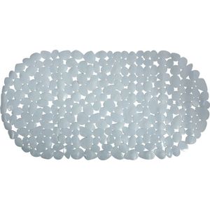 MSV Douche/bad anti-slip mat - badkamer - pvc - grijs - 35 x 68 cm - zuignappen - steentjes motief