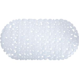 MSV Douche/bad anti-slip mat - badkamer - pvc - wit - 35 x 68 cm - zuignappen - steentjes motief