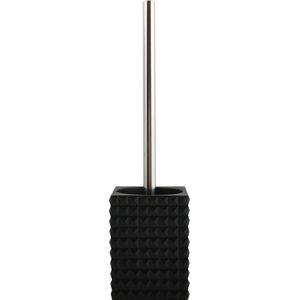MSV Toiletborstel houder Kubik - kunststeen - zwart/zilver - 37 x 10 cm - Luxe uitstraling