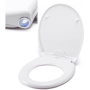 MSV Duroplast WC-bril met softclose-functie en met één druk op de knop afneembaar voor reiniging in wit – Easy Fix-clip-systeem - met LED-nachtlampje