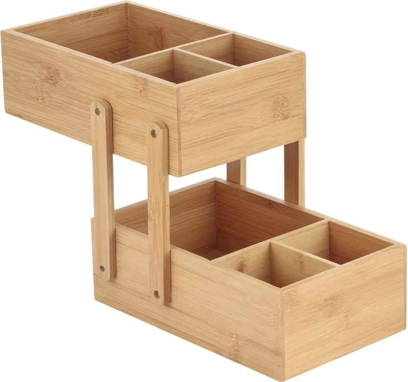 MSV Make-up badkamer sorteer organizer - 2 laags bakje - 25 x 16 cm - bamboe