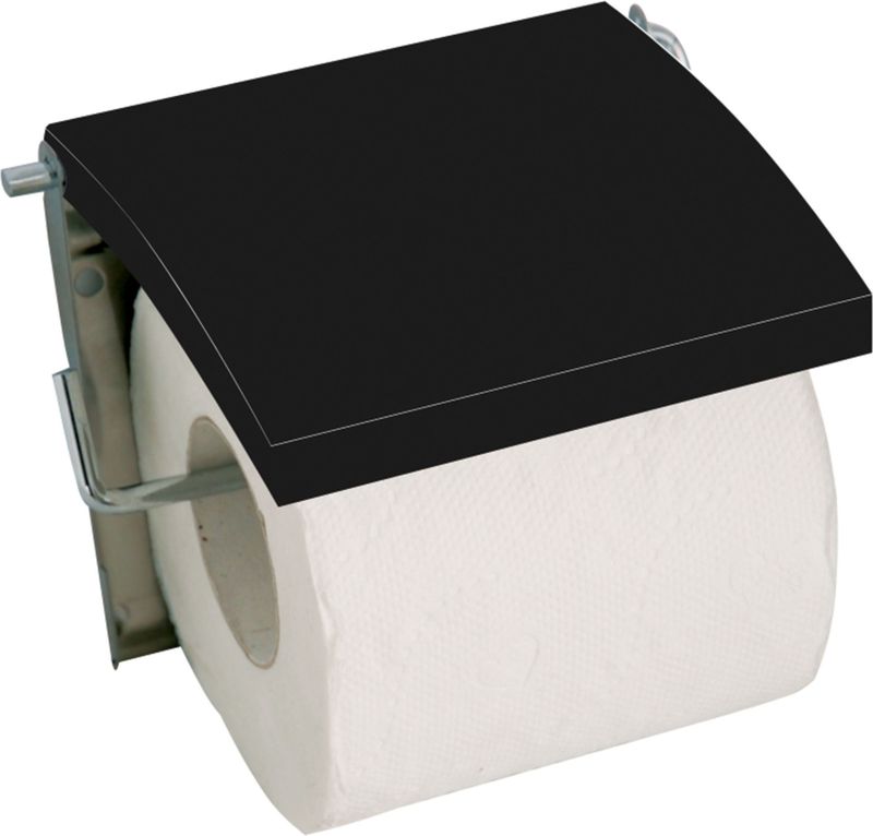 MSV Toiletrolhouder voor wand/muur - Metaal en MDF hout klepje - zwart