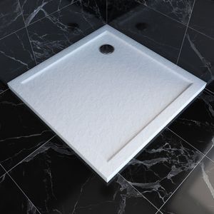 Douchebak extra plat in wit versterkt acryl met steeneffect 90x90x4cm