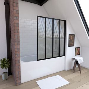 Aurlane badscherm met 4 draailuiken - matzwarte profielen - 4mm transparant glas - TETRA BLACK