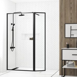 Aurlane - Inloopdouche + Korte Zijwand Edge 100+40 X 200cm - Zwart Profiel - 6 Mm Helder Glas