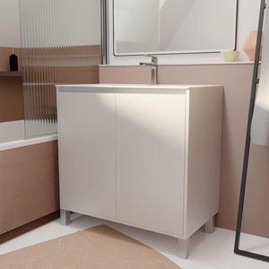 AURLANE Xenos Badkamermeubelset, 80 cm, wit, 2 deuren met keramische wastafel
