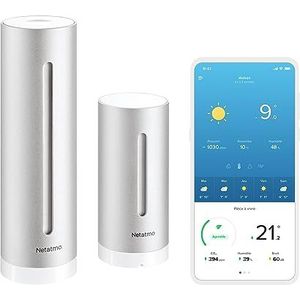 Netatmo Draadloos Slim Weerstation Binnen en Buiten met muurbevestiging, Thermometer, Hygrometer, Barometer, Geluidsniveaumeter, Luchtkwaliteit - compatibel met Alexa, Apple en Google Home, NWS-AMZ