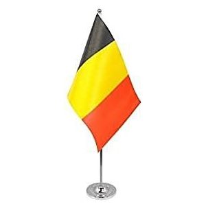 België prestige Tafelvlag 6'' x 9'' satijn - Belgische Bureaivlag 22 x 15 cm - Stalen paal en voet - AZ FLAG