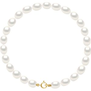 Kralen Armband - Wit Geel Goud 18 Karaat - Zoetwater Rijstkorrels 4-5mm - Lengte 18 cm