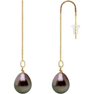 Dangle Earrings Chains Tahitian Parels 8-9mm Yellow Gold