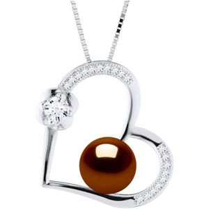 LIEFDE ketting zoetwaterparels 8-9mm Chocolate 925