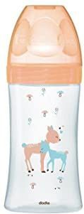Dodie - Sensation anti-koliek fles + glas, beige, 270 ml, 0-6 maanden, platte speen, debiet 2