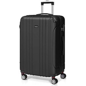 Todeco Reiskoffer, stijf, licht, ABS, reiskoffer met wieltjes, koffers, Zwart, L (78cm - 90L), Koffer