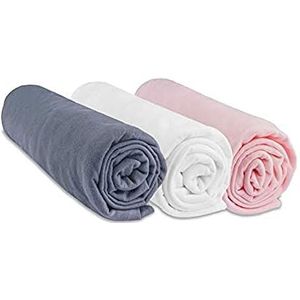 Lot de 3 draps housse Coton - 70x140 - gris blanc rose