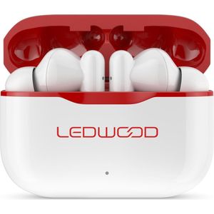LEDWOOD LD-T06-WHI-RED - CAPELLA T06 TWS earphones met oplaadcase en superbass, wit/rood