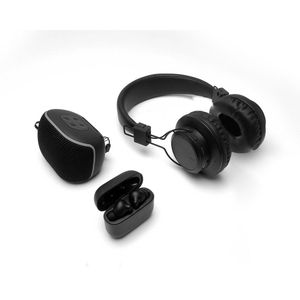 LEDWOOD LD-PAK3-HG-BT-BLK - HAPPY GEEK gift set met speaker, in-earphones én hoofdtelefoon, zwart
