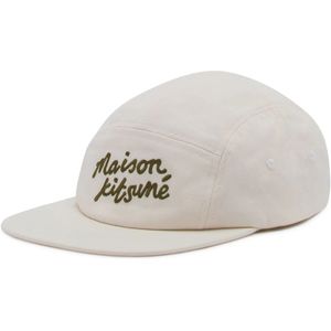 Maison Kitsuné, Handgeschreven Katoenen Pet met Logo Beige, Heren, Maat:ONE Size