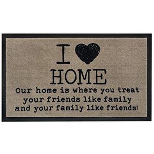 HMT 55551 I Love Home deurmat, vuilafstotend, polyamide, 45 x 75 cm, taupe