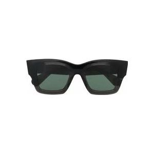 Jacquemus Zwarte Rechthoekige Zonnebril met Groene Lenzen , Black , Heren , Maat: ONE Size