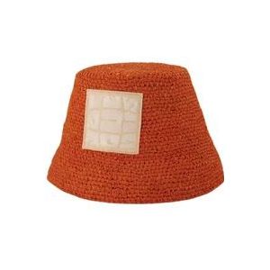 Jacquemus Oranje Raffia Bucket Hat , Orange , unisex , Maat: 56 CM
