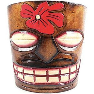 Coco Papaya Tiki bloempot van hout, bloemenmotief