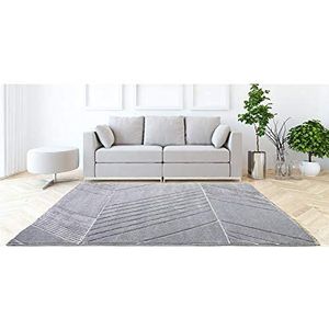 Intempora Tapijt voor woonkamer, slaapkamer, grijs, geometrisch patroon, reliëfborstels, 100 x 150 cm