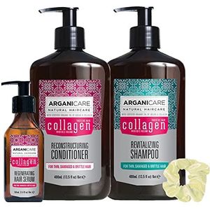Argnicare Ma Routine Collageen Shampoo 400 ml conditioner 400 ml reparerend serum 400 ml + 1 haarelastiek gratis kleur willekeurig