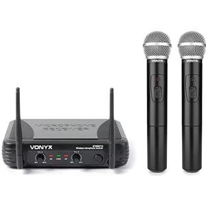 Vonyx STWM712 2-kanaals VHF draadloos microfoonsysteem, ideaal voor professionele evenementen, overdracht tot 50 meter, tot 8 uur looptijd