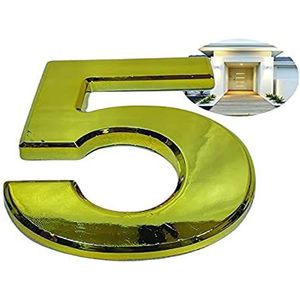 PARENCE - 3D huisnummer - 10 cm - premium kunststof geborsteld - glanzend goudeffect - extra sterk - deurnummer straat, huis (5, goud)