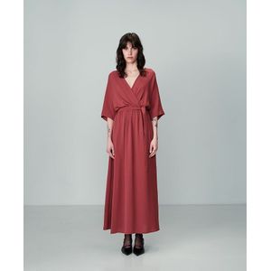Grace & Mila - Naya - Lange Jurk - Rood - V-hals met Strikceintuur