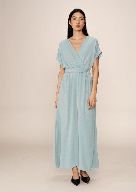 Grace & Mila - Papillon - Maxi-jurk - Blauw - Vloeiende Stof - Strikceintuur