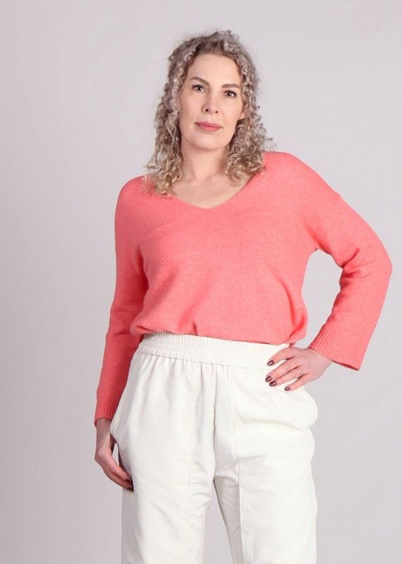Grace & Mila - Paltrow - Trui - Koraal - Losse Pasvorm, 3/4 Mouwen, V-hals