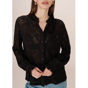 Grace & Mila - SWING - Blouse - Zwart - Lange Mouwen - Kanten Afwerking