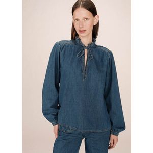 Grace & Mila - Salsa - Blouse - Denimblauw - Lange Mouwen - Strikhals