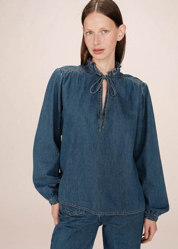 Grace & Mila - Salsa - Blouse - Denimblauw - Lange Mouwen - Strikhals