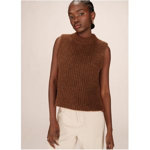 Grace & Mila - Sablon - Spencer - Bruin - Mouwloos - Hoge Hals met Parelstructuur