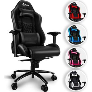 KLIM Esports Gaming Stuhl + met lumbale en nekondersteuning + verstelbare gaming fauteuil + ergonomische pc -stoel + synthetisch leer en premium materialen + zwarte gamerstoel - gamingstoel