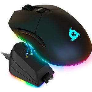 KLIM Blaze Pro Gaming-muis, draadloos, RGB, oplaadbaar, met laadstation + zeer nauwkeurige sensor met lange batterijduur + tot 6000 dpi, bekabelde en draadloze muis, nieuw 2022