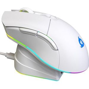 KLIM Blaze Pro Gaming-muis, draadloos, RGB, oplaadbaar, met laadstation + zeer nauwkeurige sensor met lange batterijduur + 6000 dpi, bekabelde en draadloze muis, wit