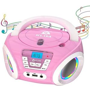 KLIM Candy Kids CD-speler voor kinderen - NIEUW 2024 - FM-radio - inclusief batterijen - roze - boombox draagbaar - cd-speler kinderen - met luidsprekers, peuters (roze)