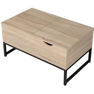 Moderne salontafel met zwart en houten blad LOTTA. Rechthoekige houten salontafel met opbergruimte.