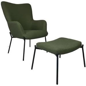 Kaki groene fauteuil van lusstof met voetsteun EIRA