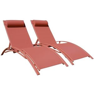 Set van 2 GALAPAGOS ligstoelen in textilene terracotta - aluminium terracotta