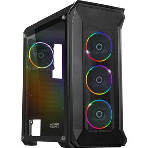EMPIRE GAMING - DarkWitcher Gaming PC behuizing - ARGB Medium Tower ATX - Metalen mesh frontplaat en zijwand van gehard glas - 4 ventilatoren 5 Volt PWM LED RGB adresseerbaar 120 mm - MB Sync - Zwart