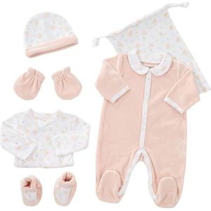 Kinousses Babygeboorteset, 6-delig (pyjama, bodysuit, muts, wanten, pantoffels en opbergzak), cadeau voor babymeisjes, Oeko-Tex-gecertificeerd, regenboogmotief, roze