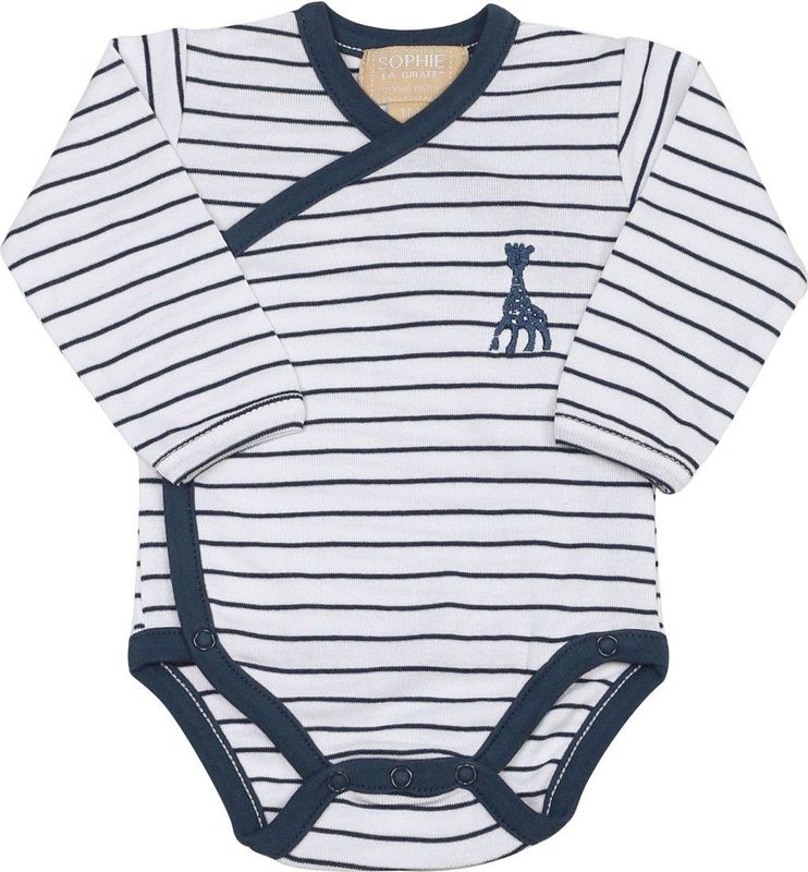 Sophie de giraf - romper - wit - met blauwe streep - met sierrandje - 3 Maanden - 60cm