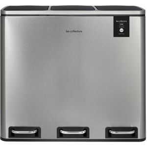 Les Collectors Stainless Steel Sorting Trash N°984, Dark Grey, Capacity 60 L, Resistant, Kitchen, 2 Removable Inner Buckets, Recycling, Waste Selective Sorting, Soft-Close Lid