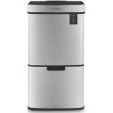 Les Collectors - Afvalemmer - Geborsteld Roestvrij Staal - 69 Liter - 3 Vakken - Automatische Opening