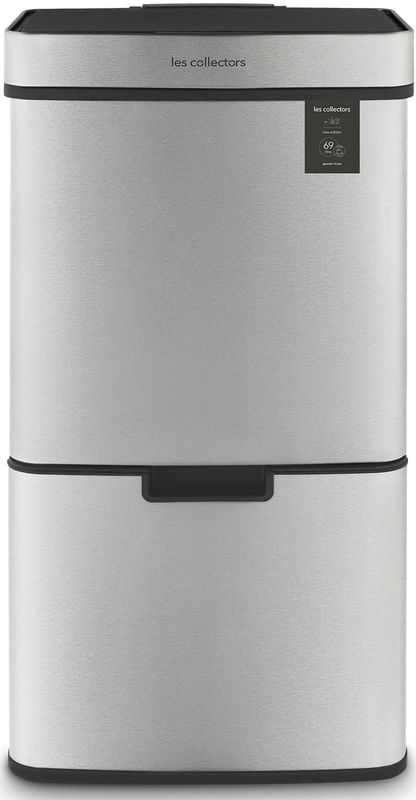 Les Collectors - Afvalemmer - Geborsteld Roestvrij Staal - 69 Liter - 3 Vakken - Automatische Opening